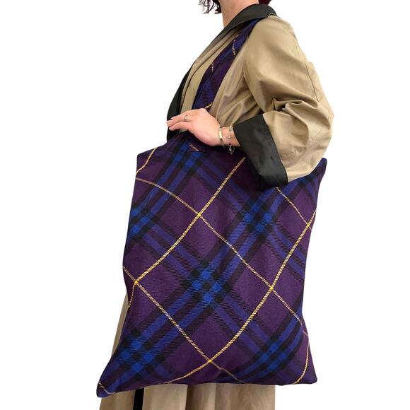 Burberry Purple Check Recycled Cotton Large Shopper Tote Bag - Picture 3 of 10